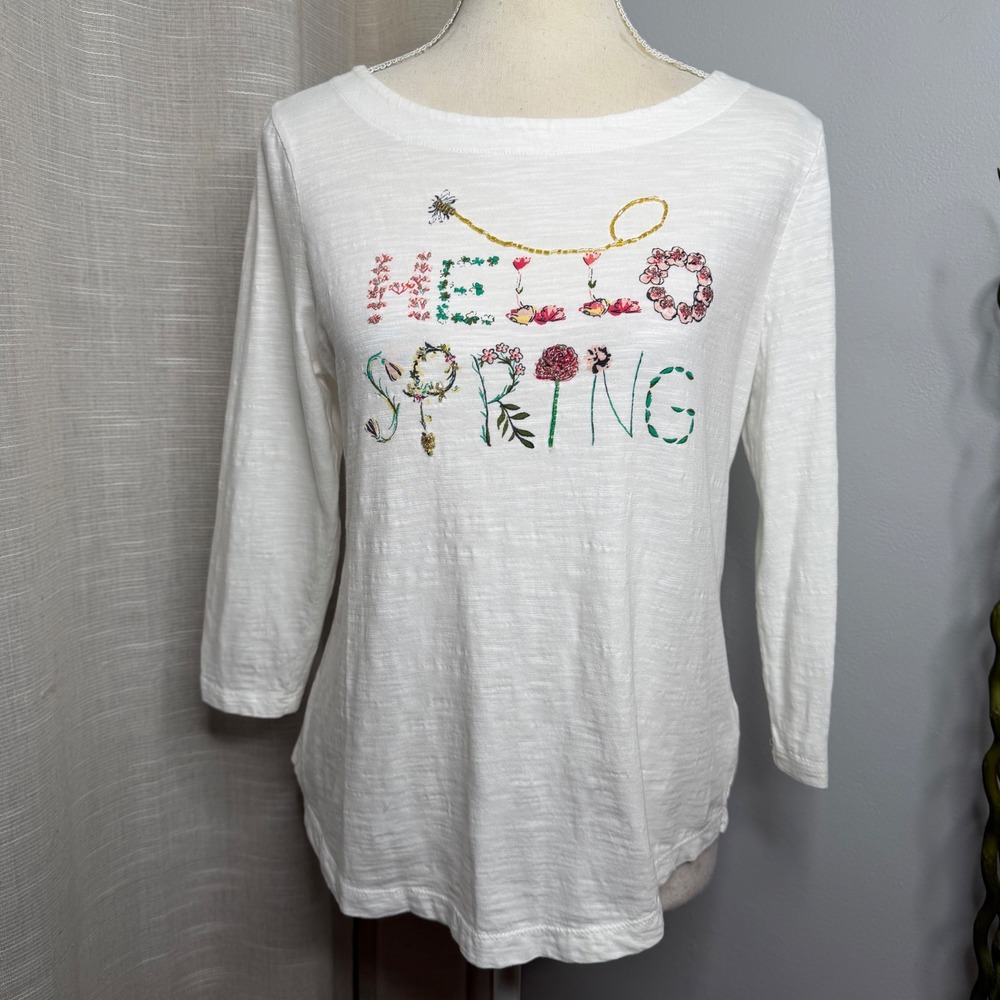 Talbots Hello Spring Bead Embellished Top 3/4 Sleeves Women's Size Small Petite